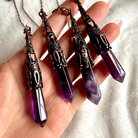Amethyst or Obsidian Divination PENDULUM Necklace/ Pendant - Picture 7 of 11